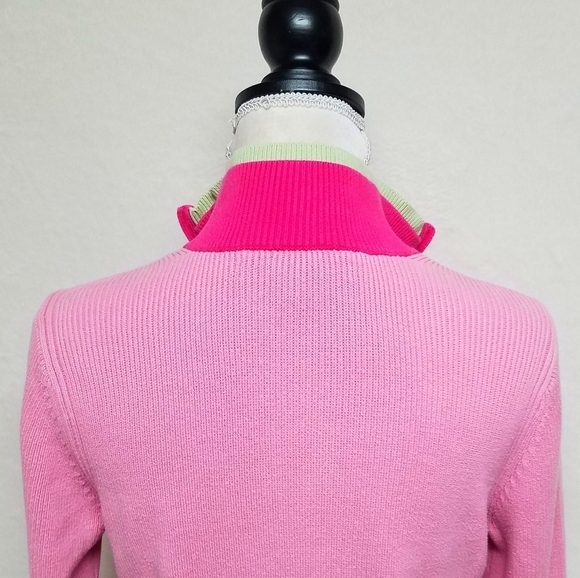 Vintage Retro Y2K Tommy Hilfiger Pastel Neon Pink Green Ribbed Pull-over Sweater - Picture 13 of 16